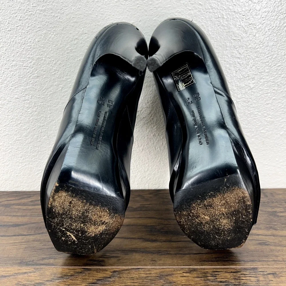 Vera Wang Lavender Womens Size 9.5M Black Leather Peep Toe Platform Booties Heel